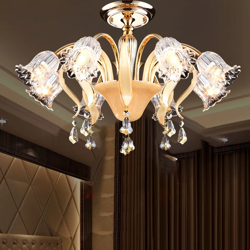 Bloemenslaapkamer, semi-inbouw, eigentijds kristal, 8 koppen goud, dicht bij plafondlamp Clearhalo