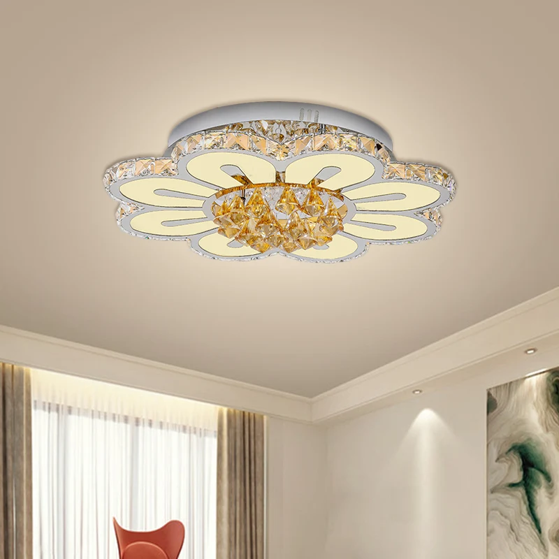 Bloemkristalblok Semi-inbouwlicht Modernisme LED Chroom Dicht bij plafondverlichting Clearhalo