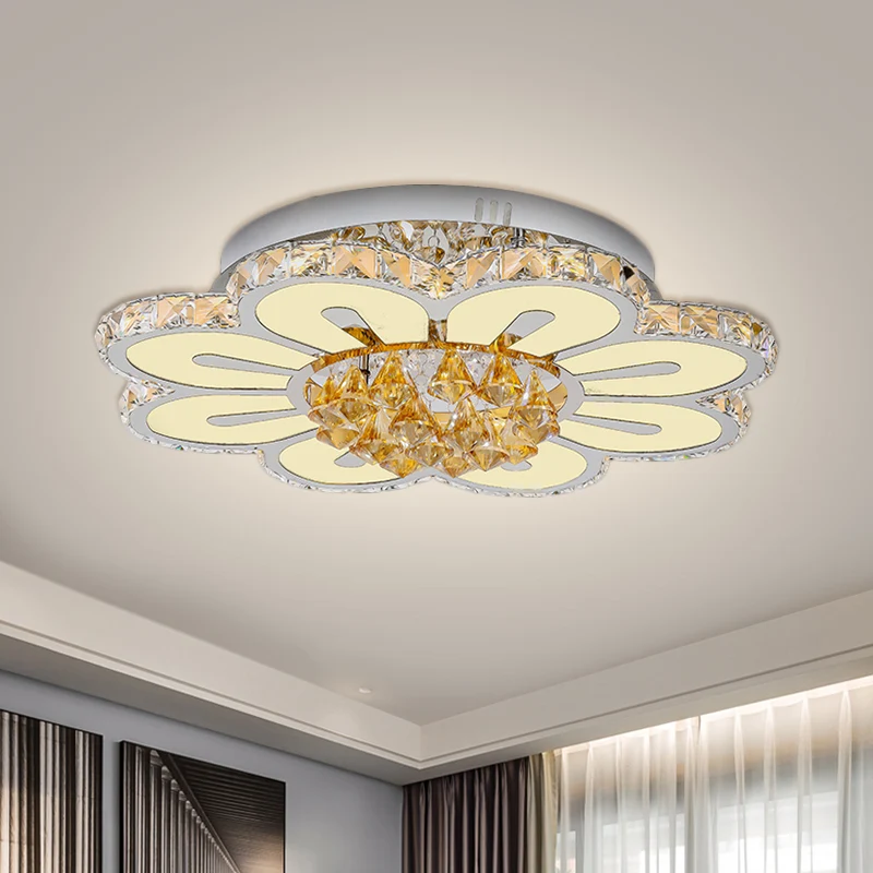 Bloemkristalblok Semi-inbouwlicht Modernisme LED Chroom Dicht bij plafondverlichting Clearhalo