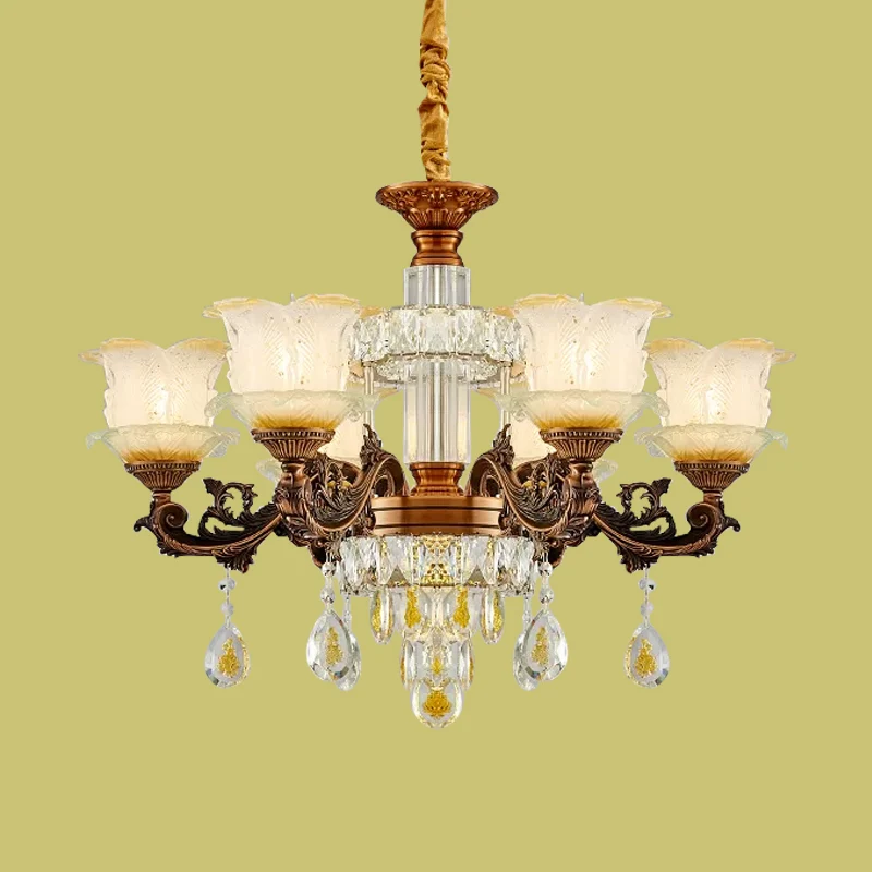 Bloemkroonluchter uit het midden van de eeuw, matglas, 6 lampen, slingerlamp de woonkamer bruin Clearhalo