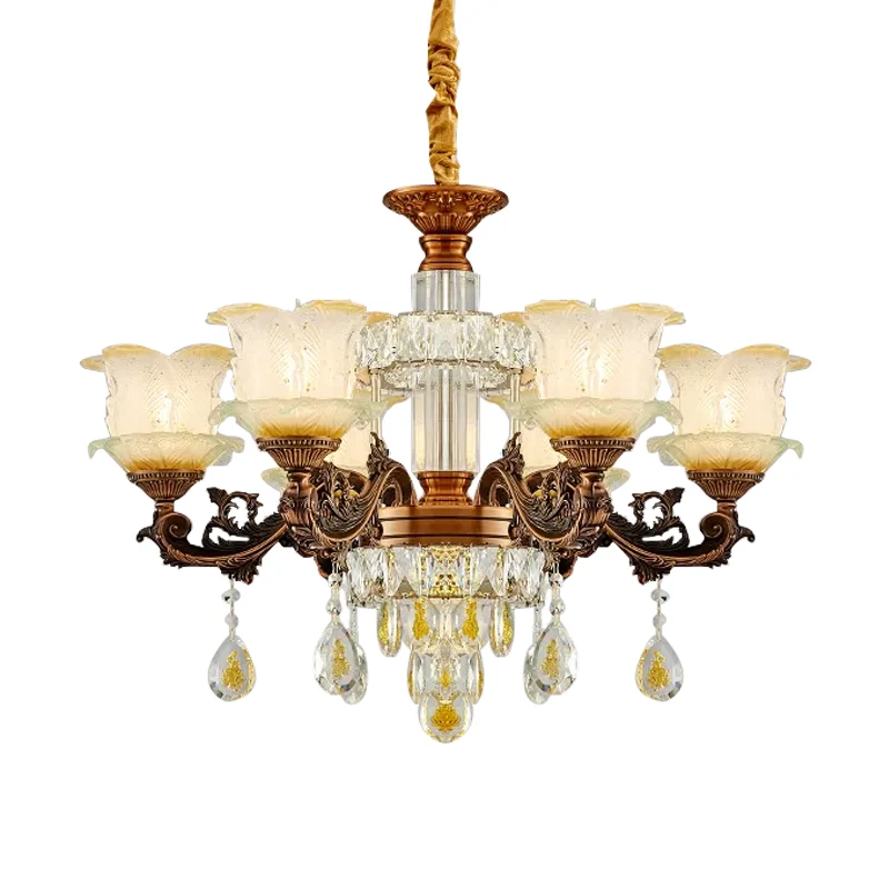 Bloemkroonluchter uit het midden van de eeuw, matglas, 6 lampen, slingerlamp de woonkamer bruin Clearhalo