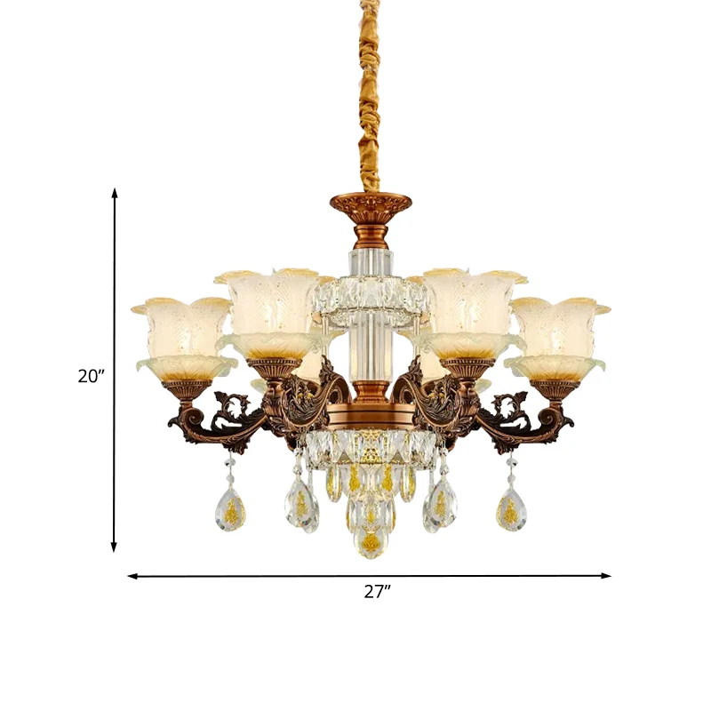 Bloemkroonluchter uit het midden van de eeuw, matglas, 6 lampen, slingerlamp de woonkamer bruin Clearhalo