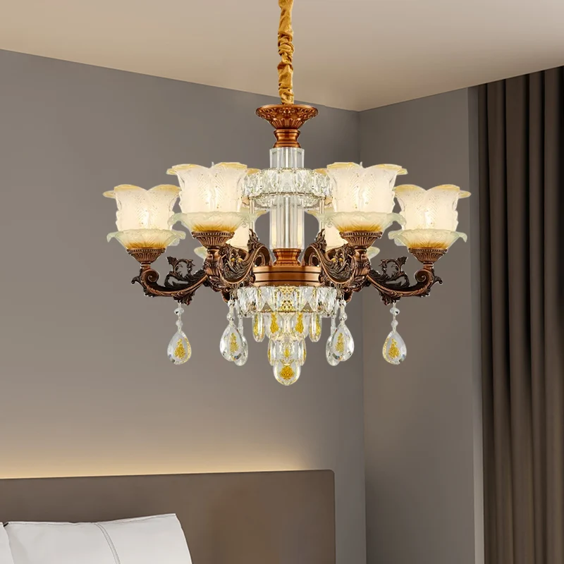 Bloemkroonluchter uit het midden van de eeuw, matglas, 6 lampen, slingerlamp de woonkamer bruin Clearhalo
