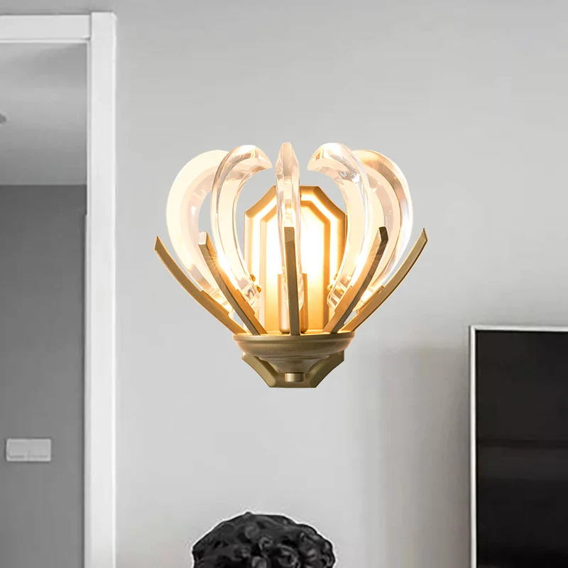 Bloemontwerp wandkandelaar vintage stijlvol helder kristal 1 licht gouden afwerking wandlamp voor slaapkamer Clearhalo