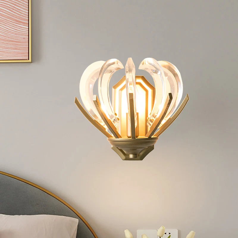 Bloemontwerp wandkandelaar vintage stijlvol helder kristal 1 licht gouden afwerking wandlamp voor slaapkamer Clearhalo