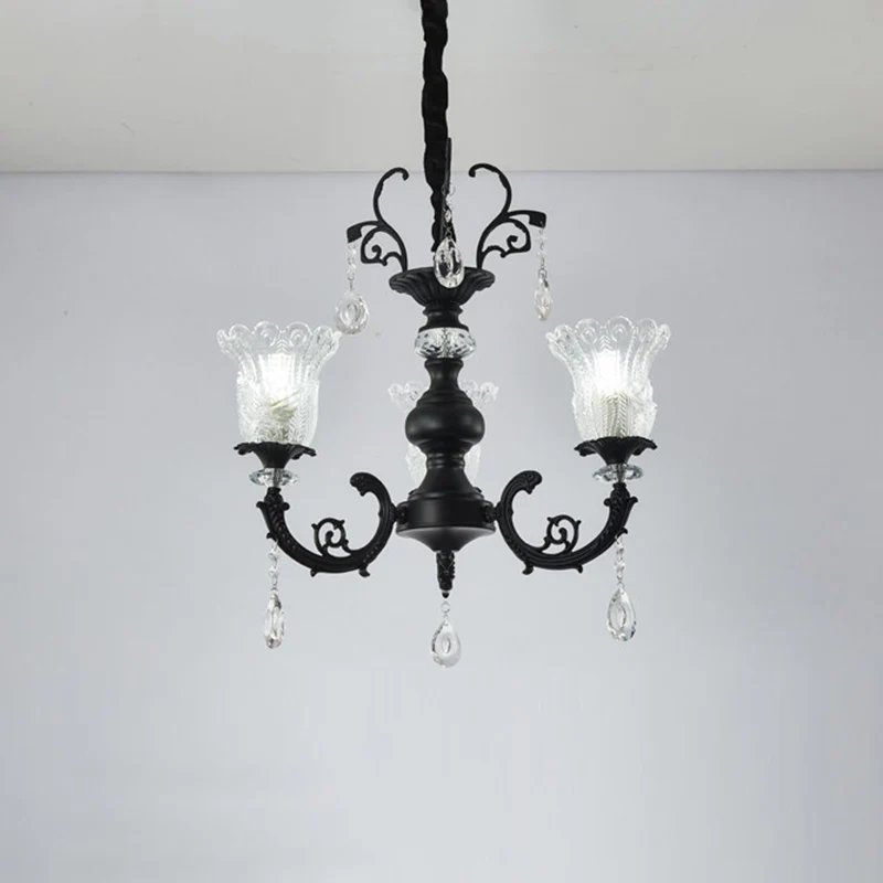 Bloemvorm slaapkamer hanglamp helder kristalglas 3-lichts modernistische kroonluchterlamp zwart Clearhalo