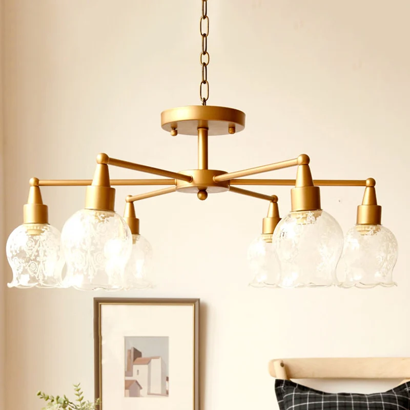 Bloemvorm Woonkamer Semi Mount Verlichting Traditioneel Helder Glas 6 Lichten Goud Semi Flush Light Clearhalo