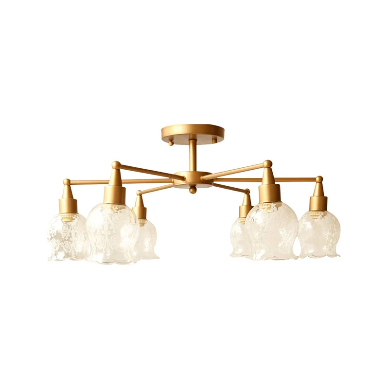 Bloemvorm Woonkamer Semi Mount Verlichting Traditioneel Helder Glas 6 Lichten Goud Semi Flush Light Clearhalo