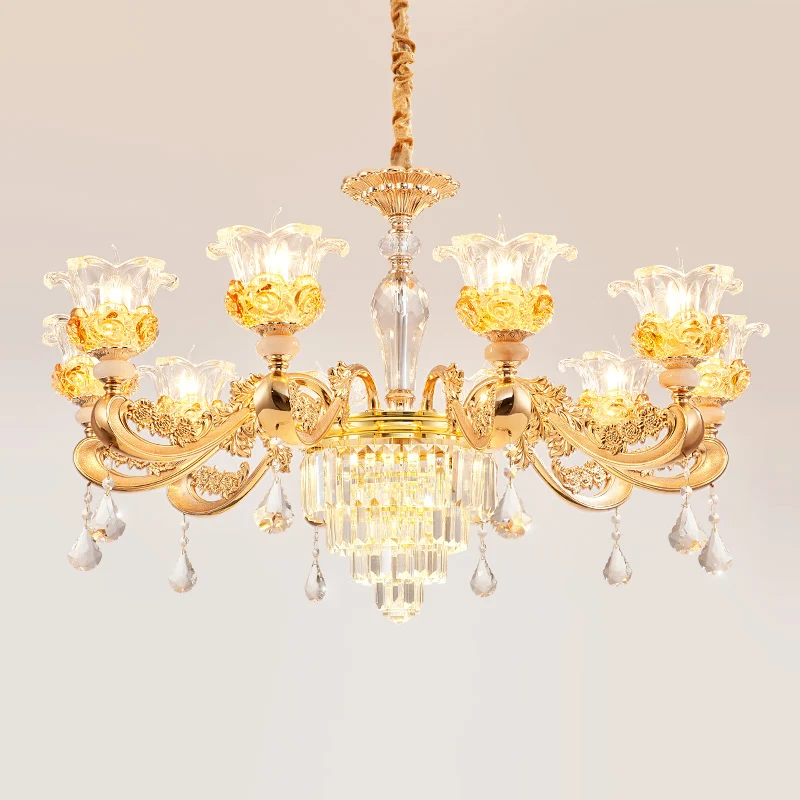 Bloesem kristallen glazen kroonluchter antieke stijl slaapkamer plafond hanglamp goud Clearhalo