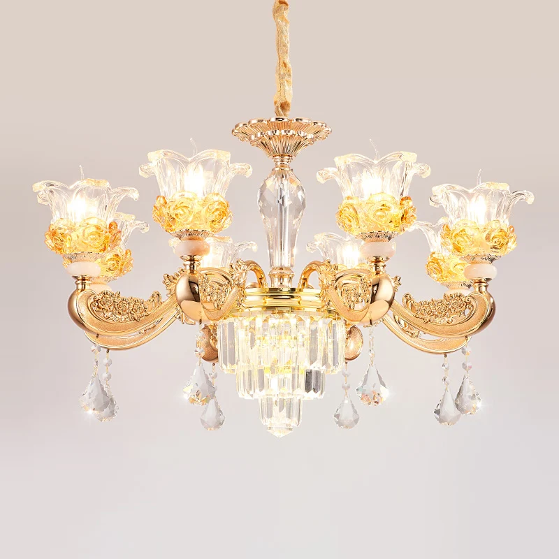 Bloesem kristallen glazen kroonluchter antieke stijl slaapkamer plafond hanglamp goud Clearhalo