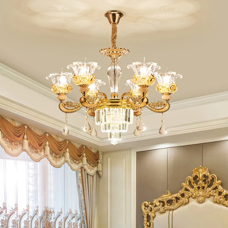 Bloesem kristallen glazen kroonluchter antieke stijl slaapkamer plafond hanglamp goud Clearhalo