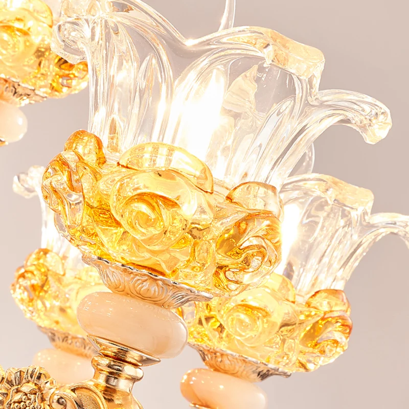Bloesem kristallen glazen kroonluchter antieke stijl slaapkamer plafond hanglamp goud Clearhalo