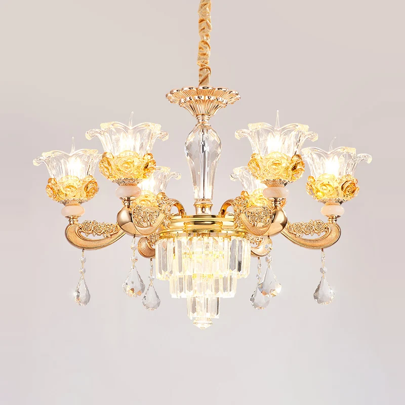 Bloesem kristallen glazen kroonluchter antieke stijl slaapkamer plafond hanglamp goud Clearhalo