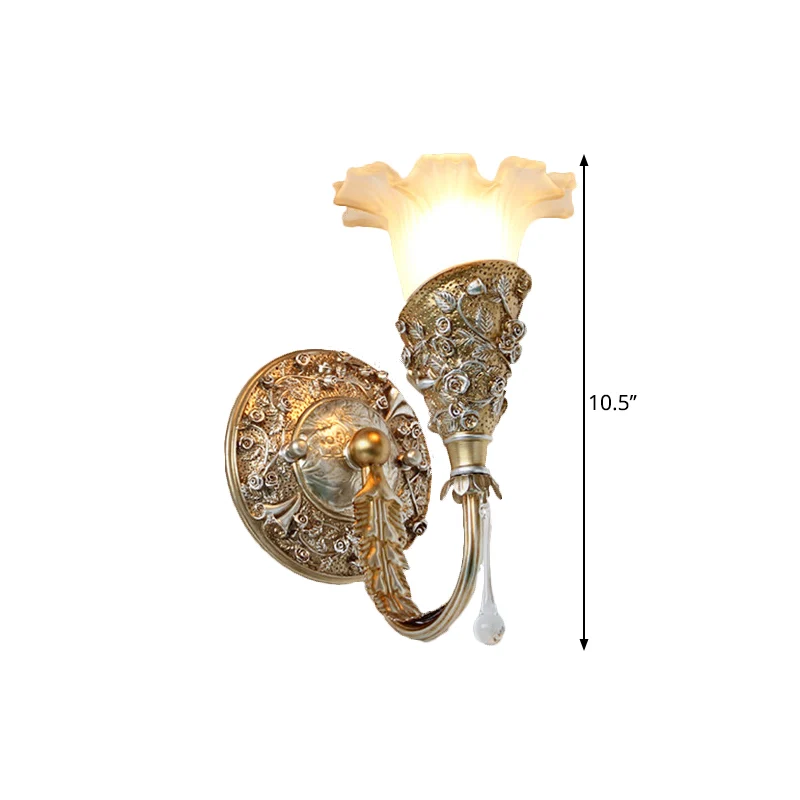 Bloesem Slaapkamer Blaker Licht Boerderij Matglas 1 Lamp Zilver/Ivoor Gebogen Arm Wandmontage Lamp met Kristal Drop Decor...