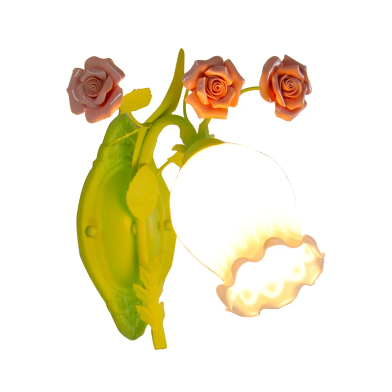 Bloom Slaapkamer Wandlamp Retro Matglas 1 Lamp Groen Schanslamp met Bloemen Deco Clearhalo