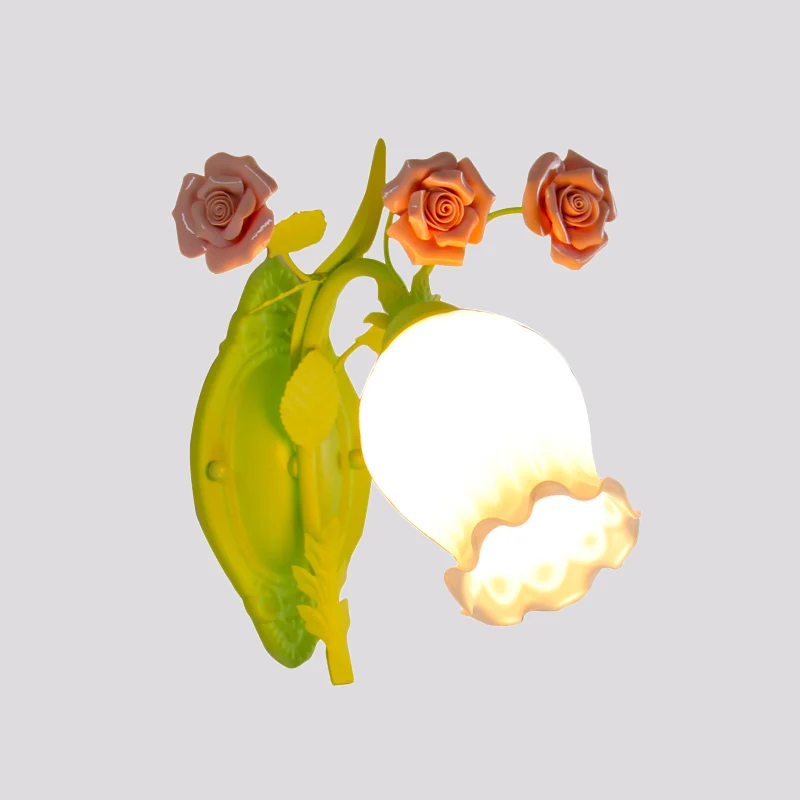 Bloom Slaapkamer Wandlamp Retro Matglas 1 Lamp Groen Schanslamp met Bloemen Deco Clearhalo