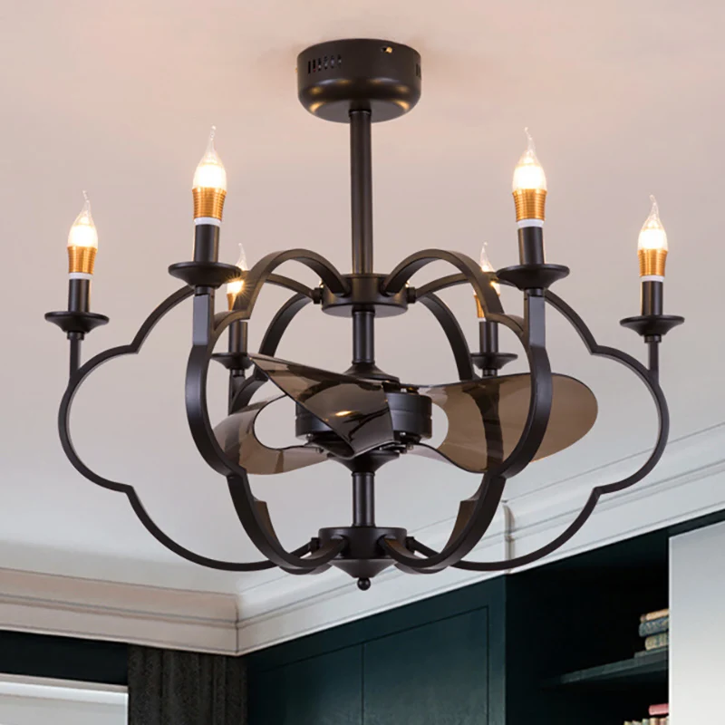 Blootgestelde lamp hanglamp traditionele stijl metaal 6 lampen eetkamer kroonluchter verlichting zwart Clearhalo
