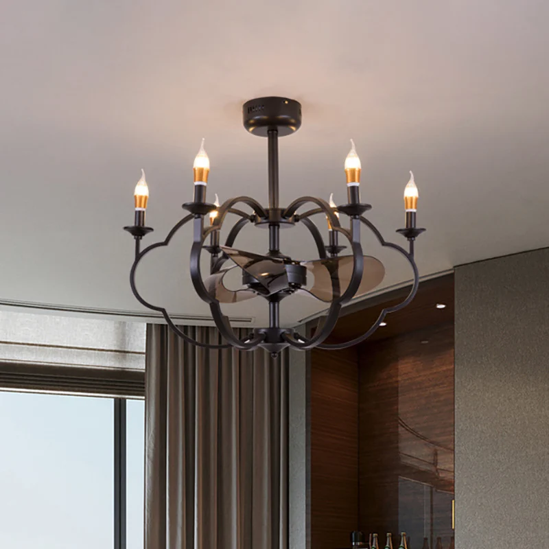 Blootgestelde lamp hanglamp traditionele stijl metaal 6 lampen eetkamer kroonluchter verlichting zwart Clearhalo
