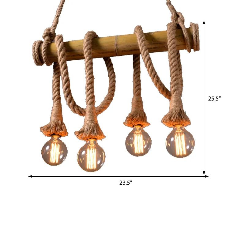 Blootgestelde lamp keuken hanglamp vintage touw 4/6 lichtbeige hanglampset Clearhalo
