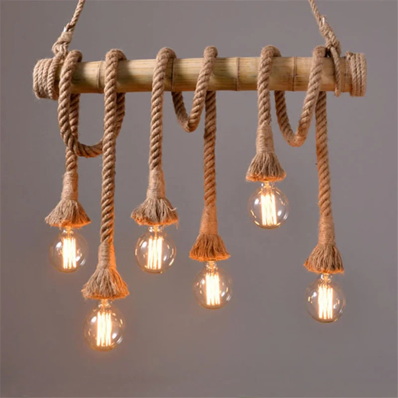 Blootgestelde lamp keuken hanglamp vintage touw 4/6 lichtbeige hanglampset Clearhalo