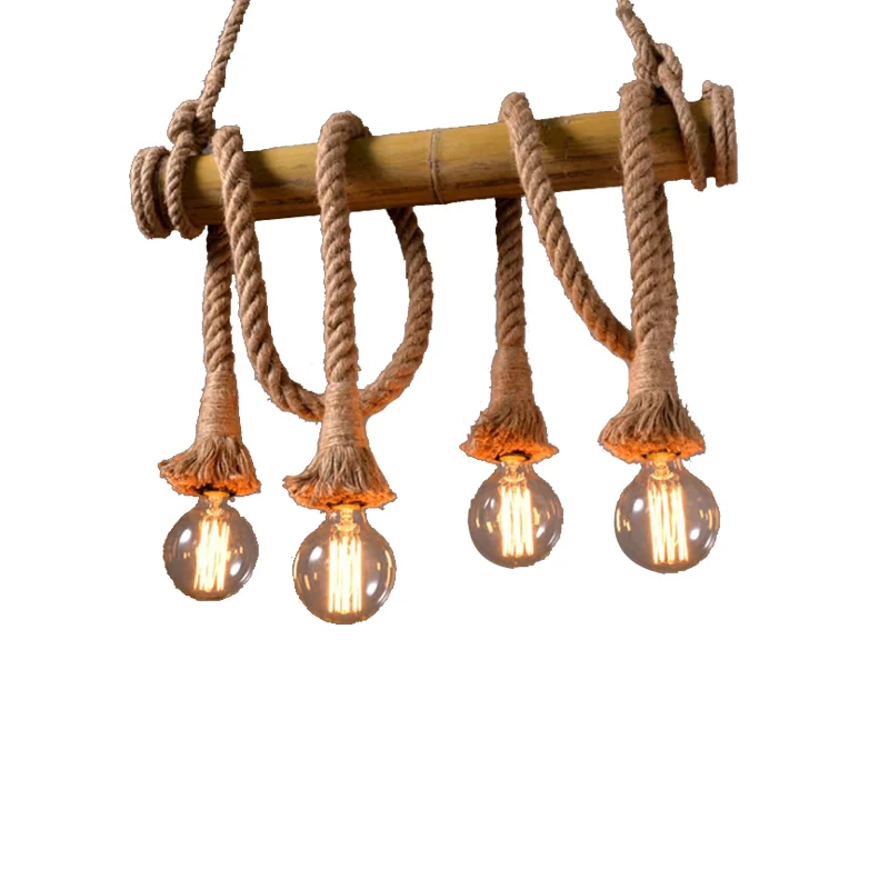 Blootgestelde lamp keuken hanglamp vintage touw 4/6 lichtbeige hanglampset Clearhalo