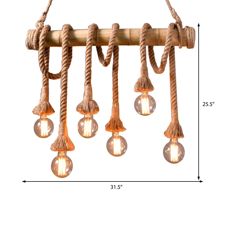Blootgestelde lamp keuken hanglamp vintage touw 4/6 lichtbeige hanglampset Clearhalo