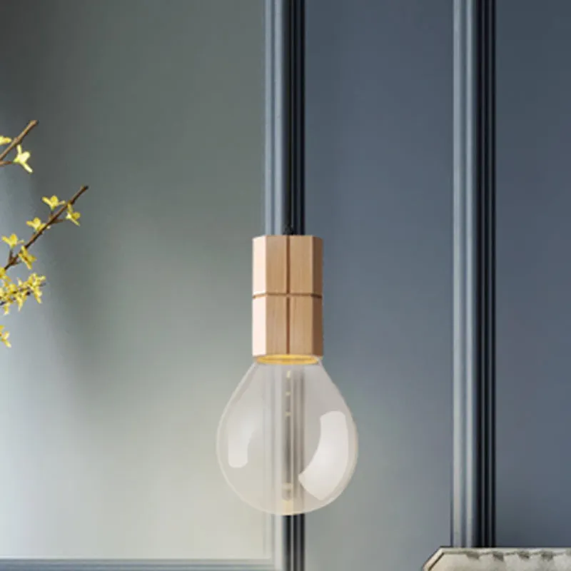 Blootgestelde lamp plafond hanglamp modern helder glas 1 kop houten hanglampset warm/wit licht Clearhalo