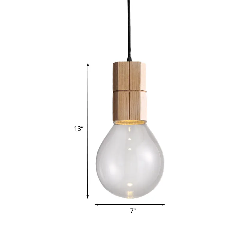 Blootgestelde lamp plafond hanglamp modern helder glas 1 kop houten hanglampset warm/wit licht Clearhalo