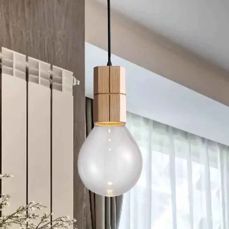 Blootgestelde lamp plafond hanglamp modern helder glas 1 kop houten hanglampset warm/wit licht Clearhalo