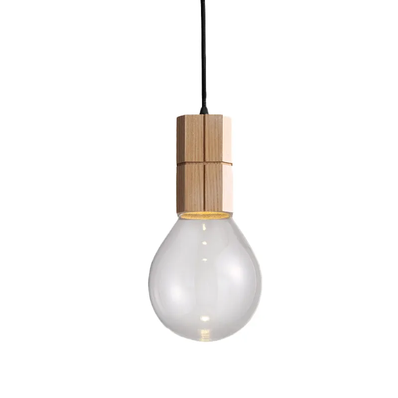 Blootgestelde lamp plafond hanglamp modern helder glas 1 kop houten hanglampset warm/wit licht Clearhalo