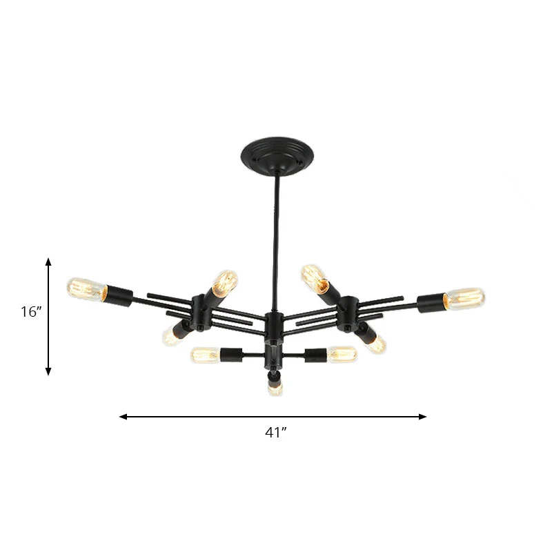 Blootgestelde lamp restaurant hangende hanglamp metalen 9/12 koppen hedendaagse plafondlamp zwart Clearhalo