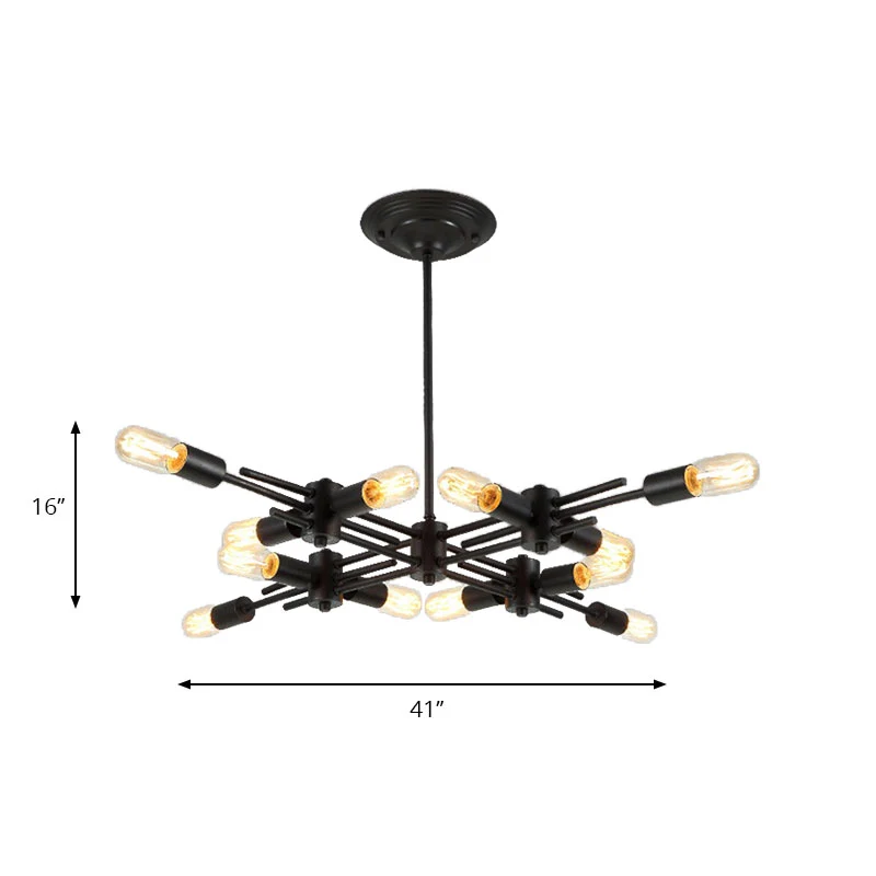 Blootgestelde lamp restaurant hangende hanglamp metalen 9/12 koppen hedendaagse plafondlamp zwart Clearhalo