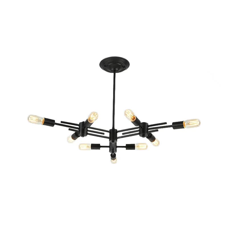 Blootgestelde lamp restaurant hangende hanglamp metalen 9/12 koppen hedendaagse plafondlamp zwart Clearhalo