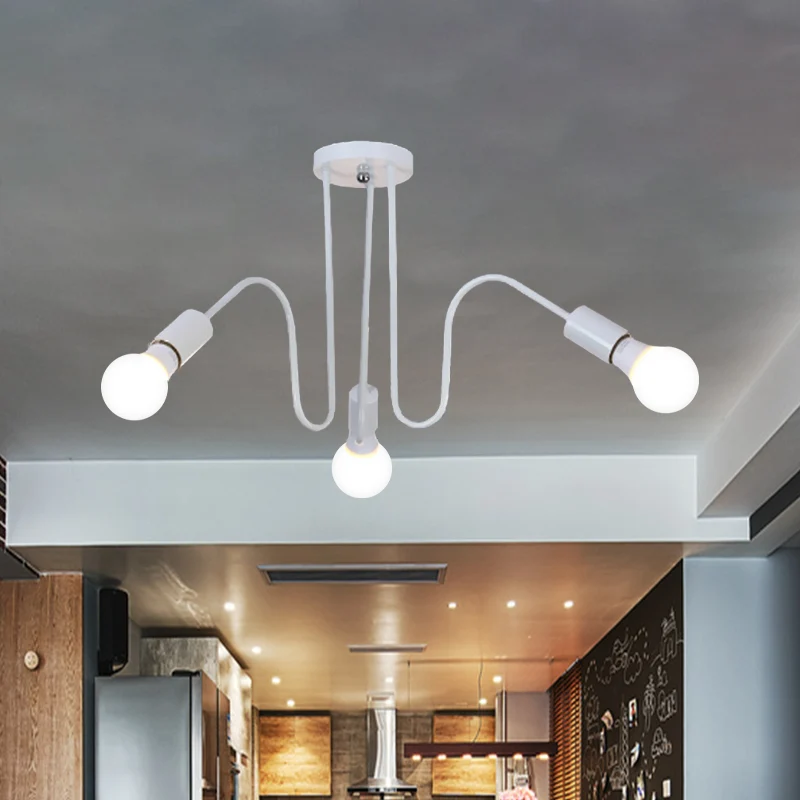 Blootgestelde metalen semi-inbouwlamp loftstijl 3/5-hoofds slaapkamer semi-inbouwplafondlamp zwart/wit Clearhalo