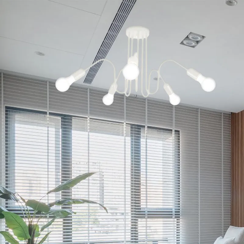 Blootgestelde metalen semi-inbouwlamp loftstijl 3/5-hoofds slaapkamer semi-inbouwplafondlamp zwart/wit Clearhalo