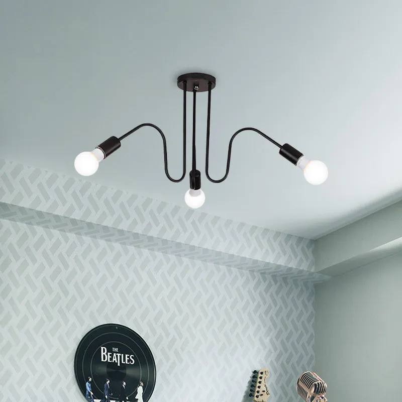 Blootgestelde metalen semi-inbouwlamp loftstijl 3/5-hoofds slaapkamer semi-inbouwplafondlamp zwart/wit Clearhalo