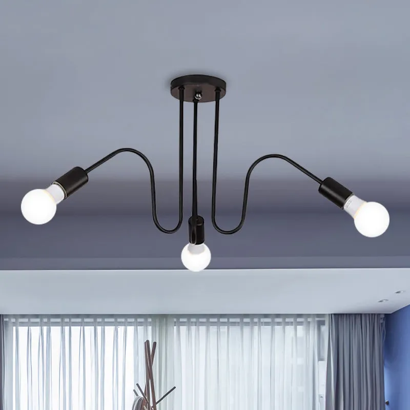 Blootgestelde metalen semi-inbouwlamp loftstijl 3/5-hoofds slaapkamer semi-inbouwplafondlamp zwart/wit Clearhalo