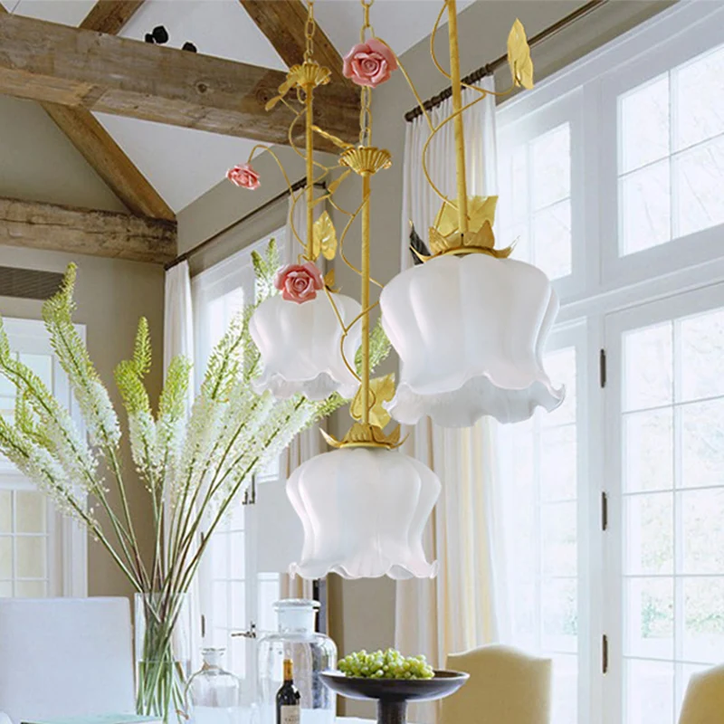 Blossom Eetkamercluster Hanglamp Platteland Metaal 3-kops Groene LED-hanglamp met ronde/lineaire luifel Clearhalo