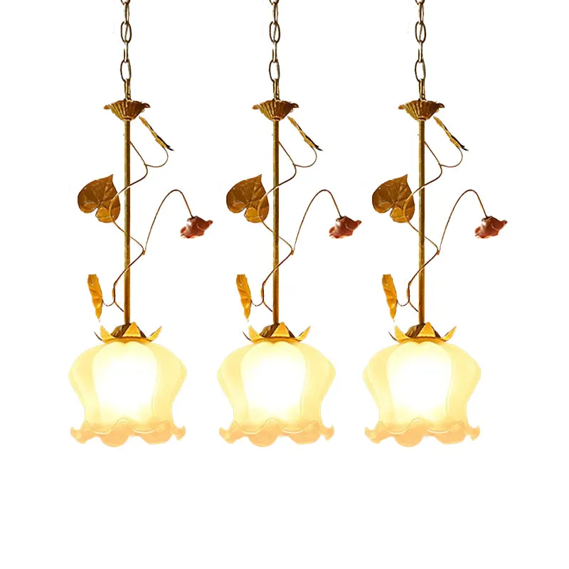 Blossom Eetkamercluster Hanglamp Platteland Metaal 3-kops Groene LED-hanglamp met ronde/lineaire luifel Clearhalo