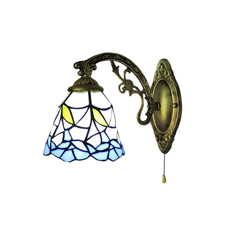 Blue Bell wandmontage armatuur rustiek glas--lood 1 licht bloem wandkandelaar verlichting voor gang Clearhalo