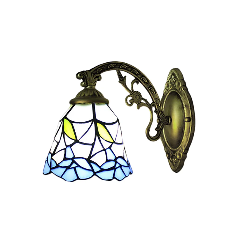 Blue Bell wandmontage armatuur rustiek glas--lood 1 licht bloem wandkandelaar verlichting voor gang Clearhalo