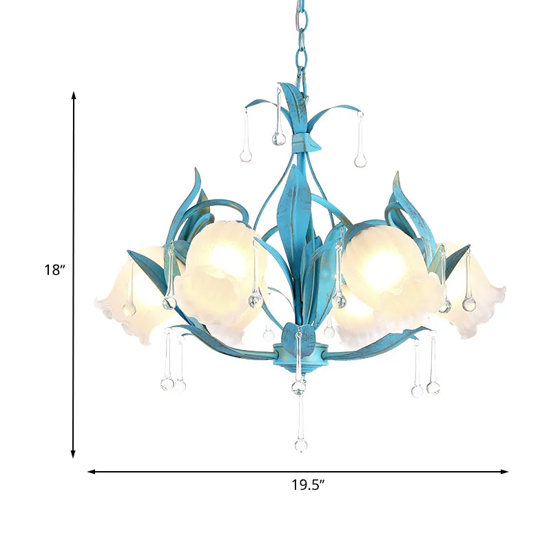 Blue Bloom Hanglamp Platteland Wit Prismatisch Glas 3/6 Hoofden Restaurant Kroonluchter Clearhalo