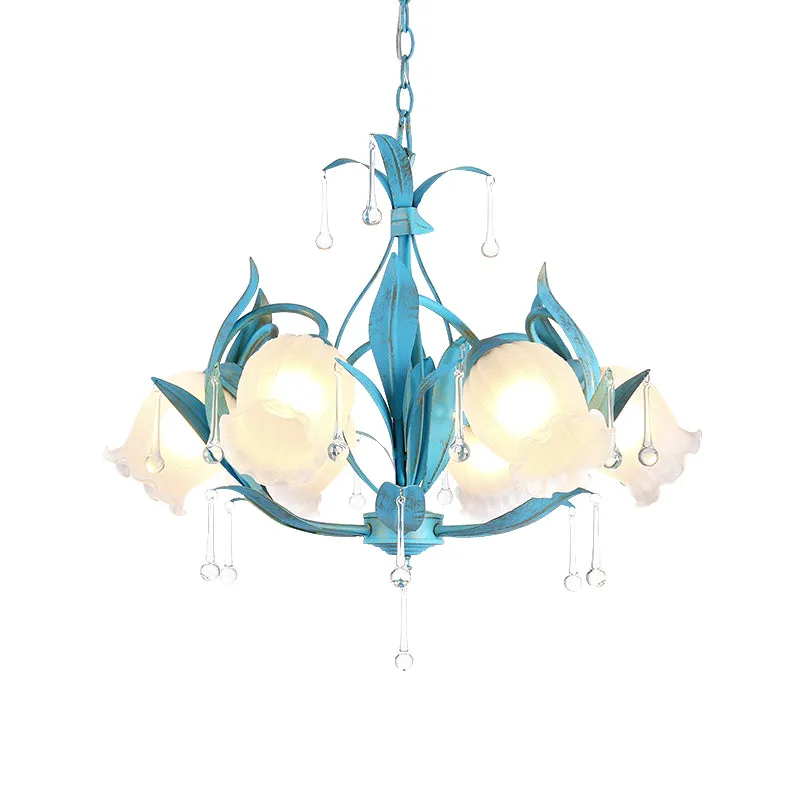 Blue Bloom Hanglamp Platteland Wit Prismatisch Glas 3/6 Hoofden Restaurant Kroonluchter Clearhalo