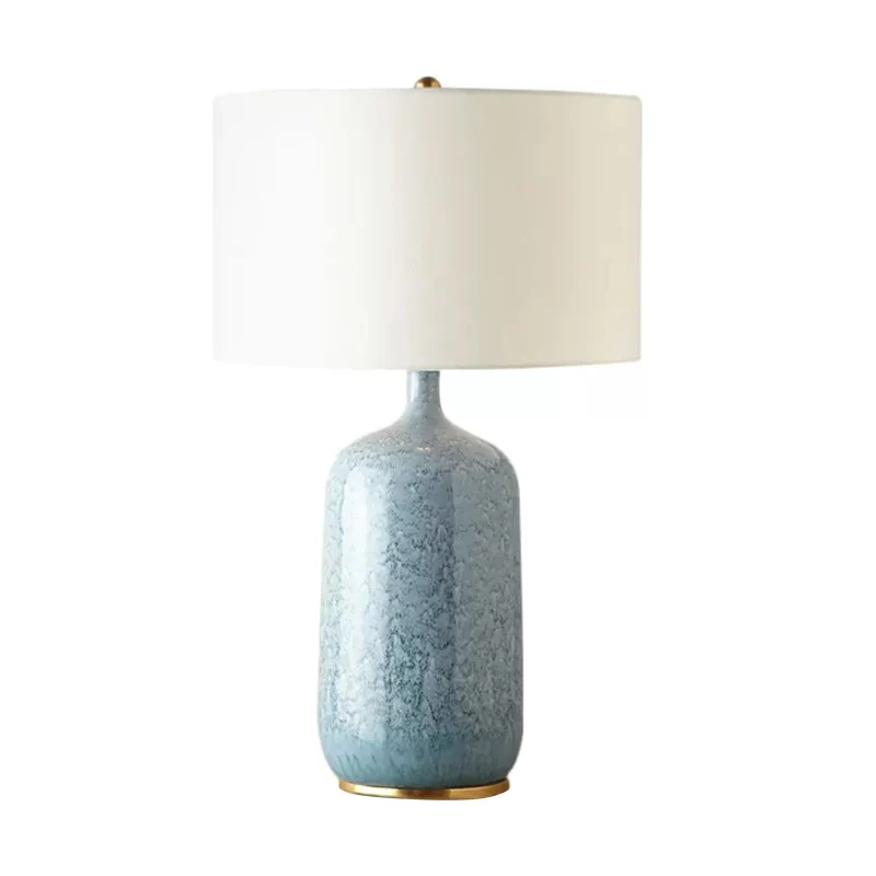 Blue Drum Tafellamp Minimalistische 1-lamps stoffen nachtkastjeverlichting met keramische voet Clearhalo