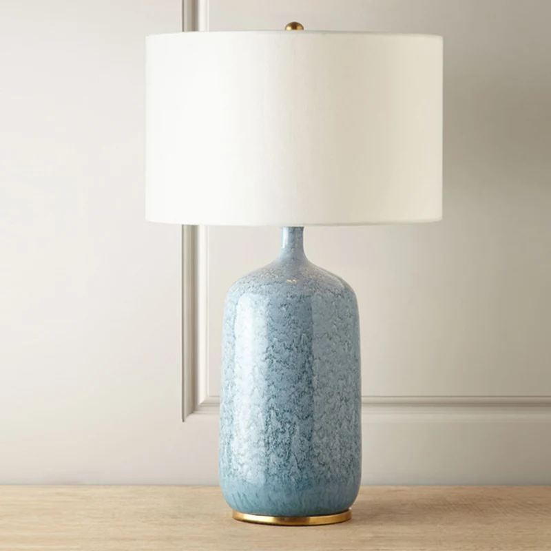 Blue Drum Tafellamp Minimalistische 1-lamps stoffen nachtkastjeverlichting met keramische voet Clearhalo