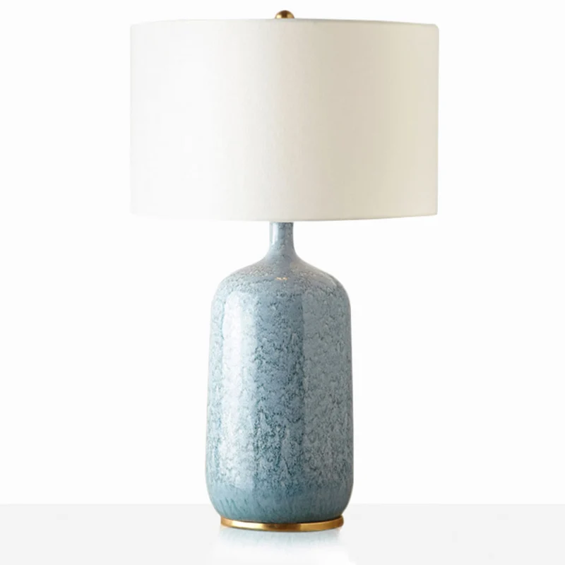 Blue Drum Tafellamp Minimalistische 1-lamps stoffen nachtkastjeverlichting met keramische voet Clearhalo