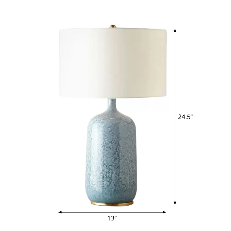 Blue Drum Tafellamp Minimalistische 1-lamps stoffen nachtkastjeverlichting met keramische voet Clearhalo