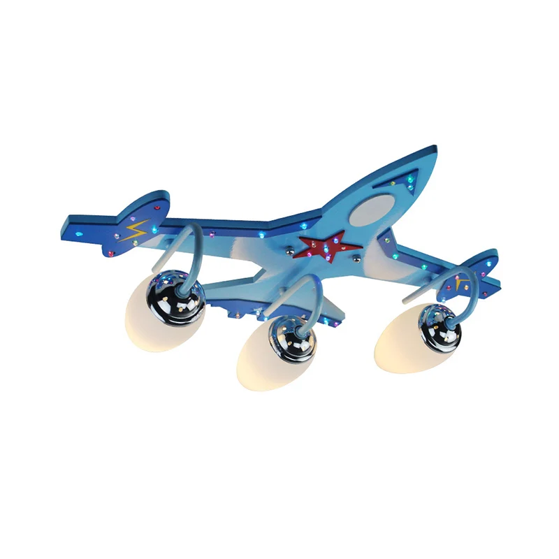 Blue Plane inbouwlamp Kid 3-lichts houten plafondlamp met ovale melkachtige glazen kap Clearhalo