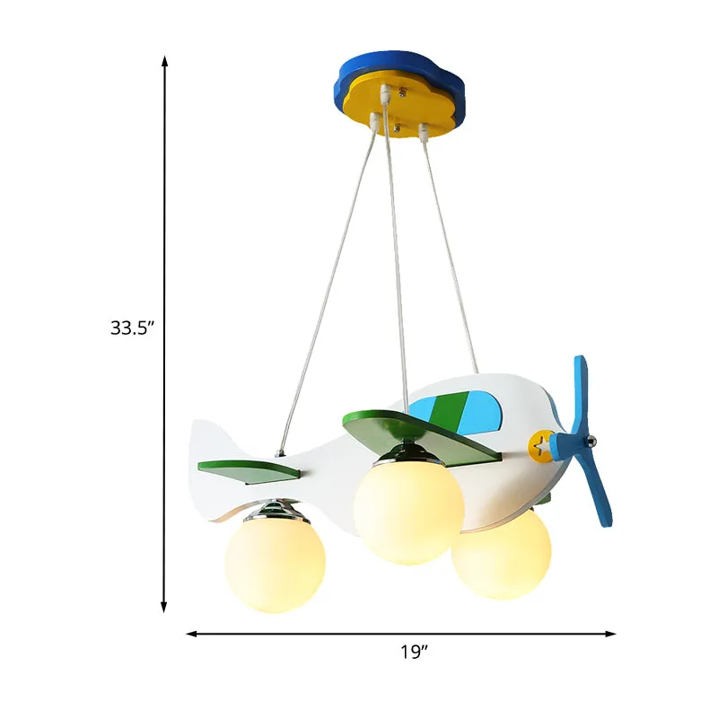 Blue Plane Suspension Lighting Kids 3-lampen ivoorkleurige glazen multi-lichthanger voor kinderslaapkamer Clearhalo
