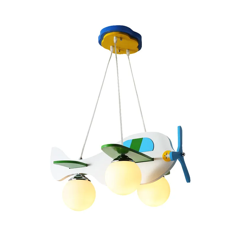 Blue Plane Suspension Lighting Kids 3-lampen ivoorkleurige glazen multi-lichthanger voor kinderslaapkamer Clearhalo